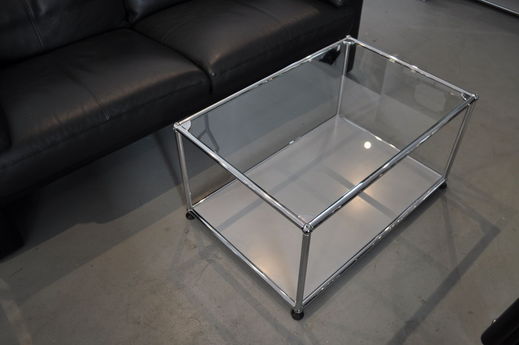 USM Haller Tisch Silber + Glas / Chromglashalter