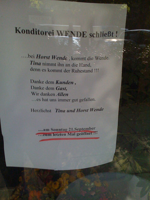Cafe Wende hört auf