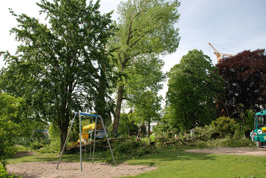 Aufrumarbeiten an der Alster nach dem Unwetter