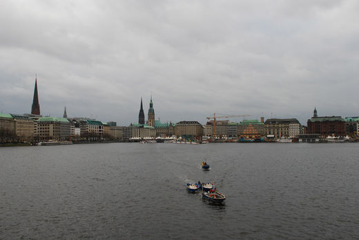 Alsterschwne verlassen die Innenstadt