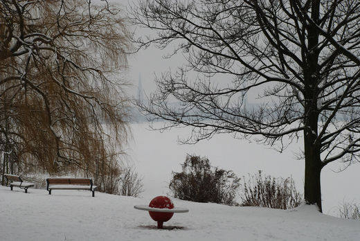 Verschneites Ufer an der Auenalster