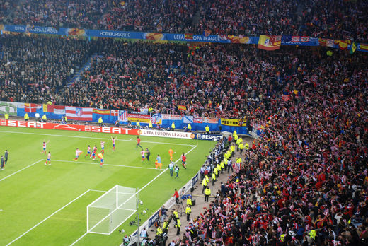 Fans und Spieler von Atletico Madrid feiern Europacupsieg