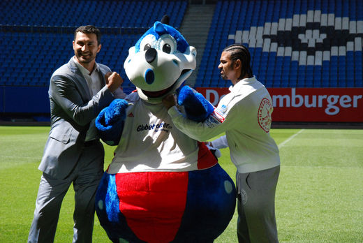 Klitschko, Maskottchen Hermann vom HSV und Haye