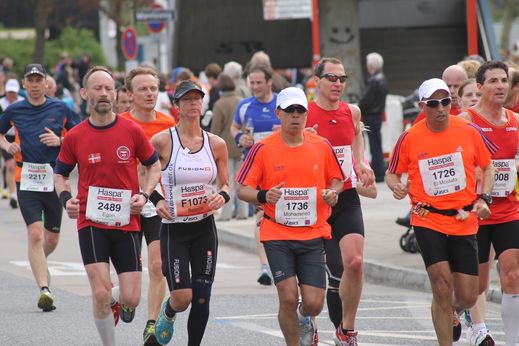 Marathon Hamburg 2012: Lufer mit den Startnummern 2217, 2489, F1073, 1736, 1726