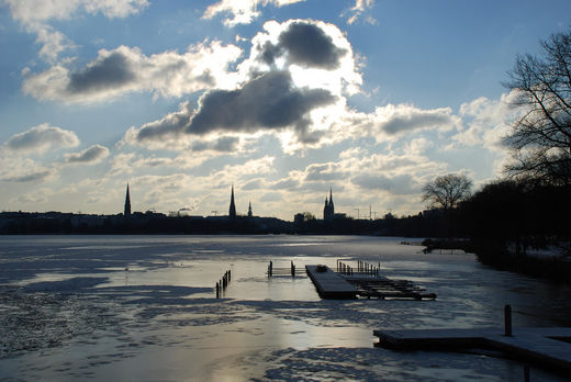 Blick von Bodos Bootssteg ber die Alster