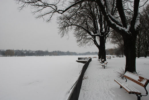 Schnee am stlichen Alsterufer