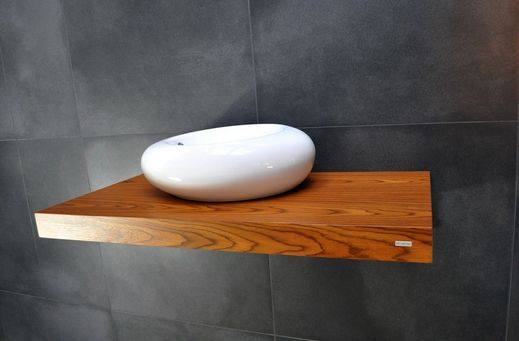 Edler Waschtisch Waschtischplatte Waschkonsole Teak mit Halterung WT-80 Carl Svensson