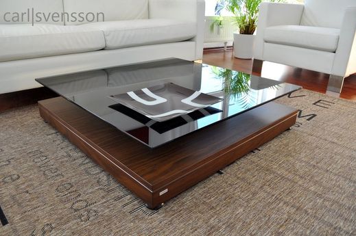 Design Couchtisch V-570 Walnuss / Nussbaum getntes Glas Carl Svensson